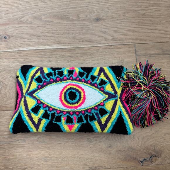 Boutique Handmade Evil Eye Woven Convertible Colorful Clutch Purse Tasseled - Picture 1 of 10